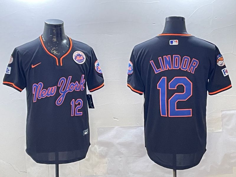 Men New York Mets #12 Lindor Black Throwback Game Nike 2025 MLB Jersey style 2->new york mets->MLB Jersey